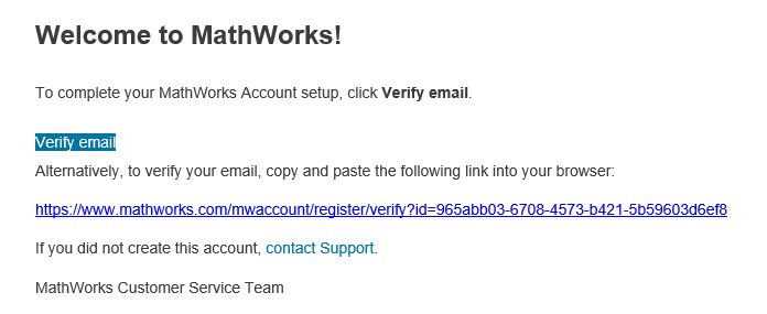 Verify email screen from the mail recieved
